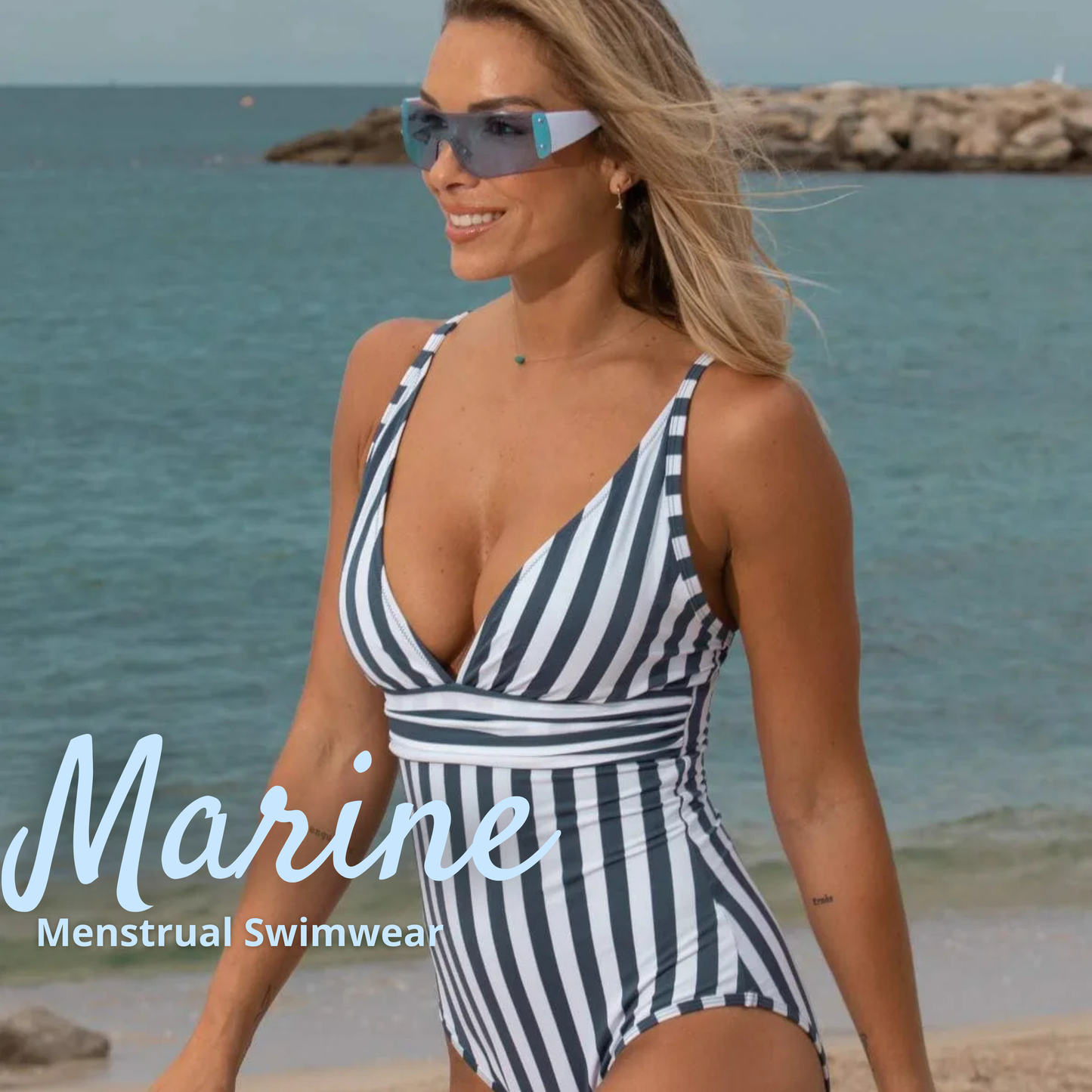 Menstrual Swimsuit Sculpt V-Neck - Marine