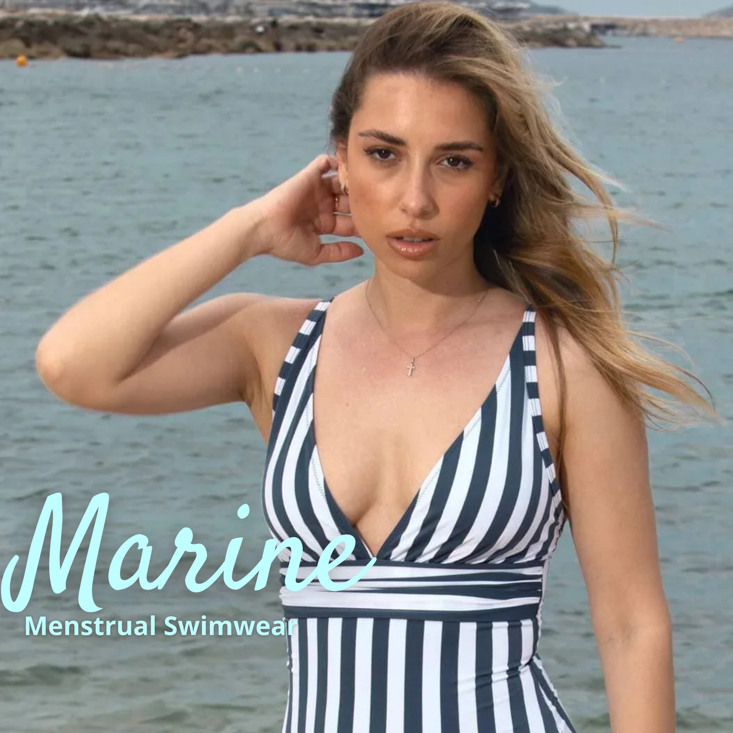 Menstrual Swimsuit Sculpt V-Neck - Marine