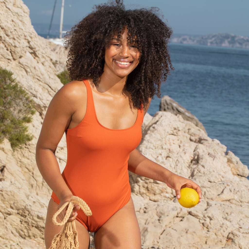 Menstrual Swimsuit "Côtelé" - Terracotta